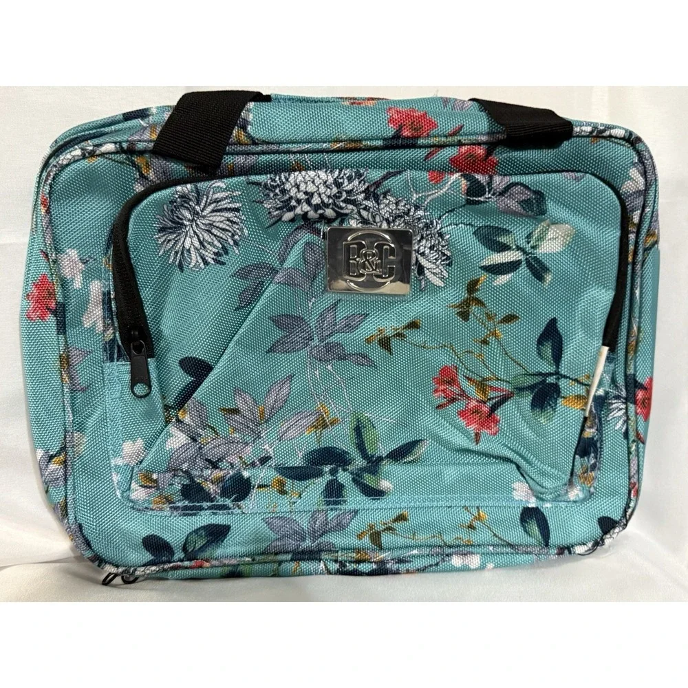 B&C Large Hanging Travel Orginzer Bag Turquoise Flowers Multi-pockets